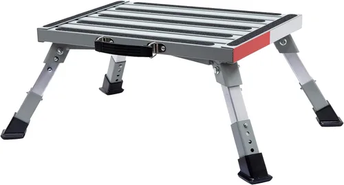 Vista 9 de Homeon Wheels Taburete ajustable para caravana, plataforma plegable con tira reflectante, color negro