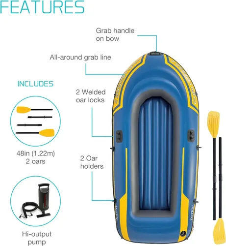 Vista 3 de Set de Bote Hinchable Intex Challenger 2: Incluye Remos Deluxe de 48 Pulgadas y Bomba de Alta Potencia Amarillo