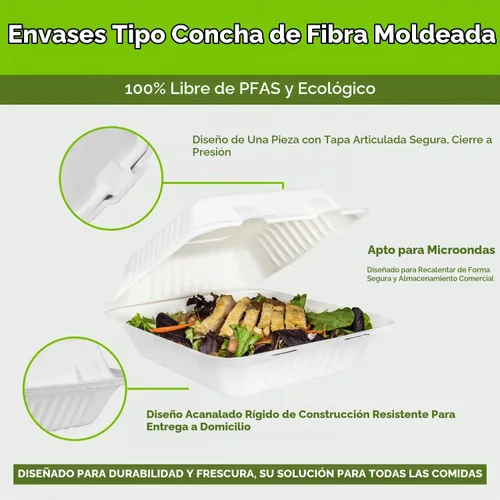 Vista 4 de KARAT EARTH Clamshell - Recipientes de alimentos para llevar [6 x 6 pulgadas, 500 unidades] Contenedores compostables para llevar, bagazo