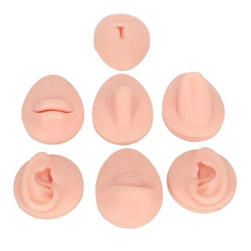 Vista 5 de Pieza de práctica de piercing corporal, modelo de 6 piezas de silicona suave, modelo de simulación de perforación de oreja, ojo, nariz, boca, lengua