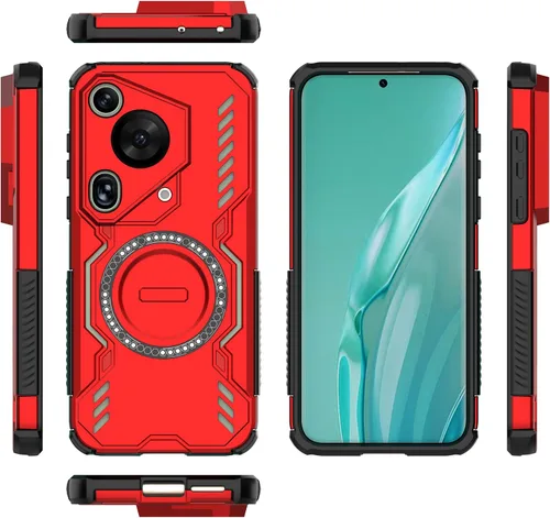 Vista 84 de Funda compatible con Motorola Edge 50, compatible con carga inalámbrica MagSafe [PC + TPU] 2 en 1 funda magnética protectora anticaída para Rojo