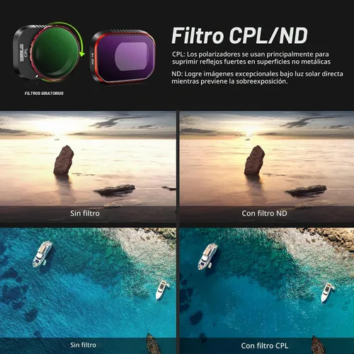 Vista 4 de STARTRC Juego de filtros ND para accesorios DJI Mini 4 Pro, paquete de 6 (ND8, ND16, ND32, ND64, ND256, CPL (versión de aluminio)