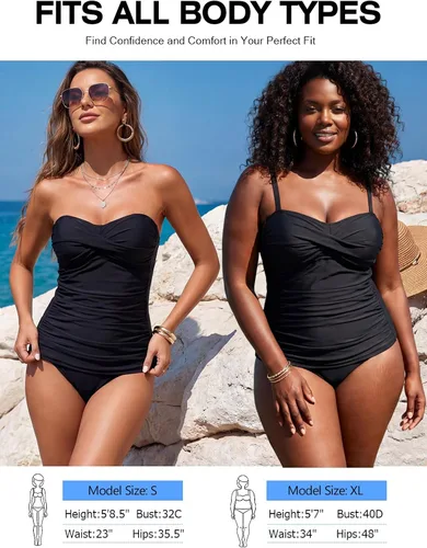 Vista 5 de RELLECIGA Top tankini con control de abdomen para mujer Negro