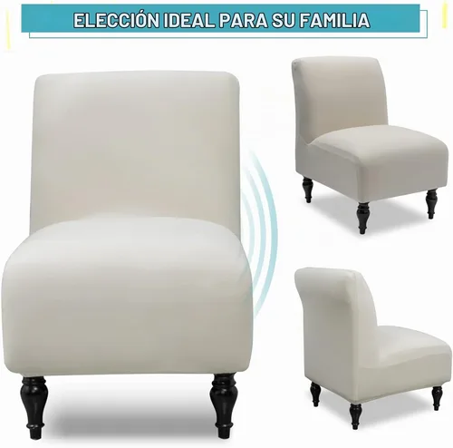 Vista 4 de Iauddy Funda para Silla de Acento Slipper sin Brazos Slipcover, Elástica de Spandex Extraíble Tela Jacquard Funda Antideslizante para Silla de Beige