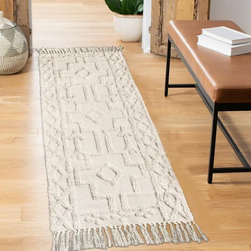 Vista 15 de Uphome Alfombra de Baño Bohemia de 2' x 3', Alfombras Pequeñas de Dormitorio Estilo Granja Lavables con Borlas, Tapetes de Baño Geométricos Beige