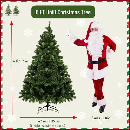Vista 2 de Árbol de Navidad artificial verde sin luz de 6 pies con 480 puntas de ramas