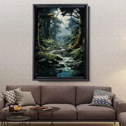 Vista 4 de Waterfall print canvas print, fantasy wall art, watercolor print, high fantasy, nature landscape wall art for living room