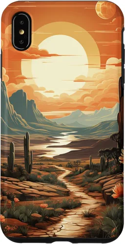 Vista 11 de iPhone 12 Pro Max Abstract Mountains Cactus Desert Landscape en funda terracota