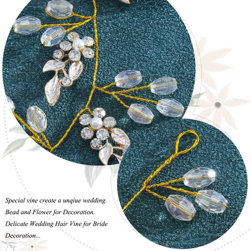 Vista 4 de Unicra Diadema larga con diamantes de imitación de cristal para mujeres y niñas (dorado)