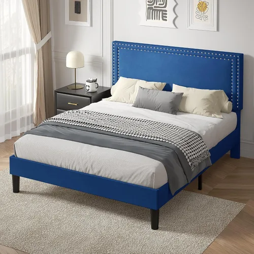 Vista 163 de VECELO Base de cama de plataforma de tamaño individual con cabecera tapizada de altura ajustable, base de colchón moderna, soporte de listones