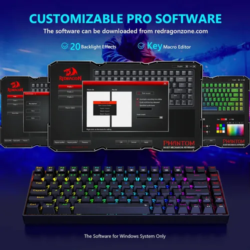 Vista 5 de Redragon Teclado mecánico para juegos teclado mecánico de intercambio en caliente con interruptores rojos editor macro totalmente programable