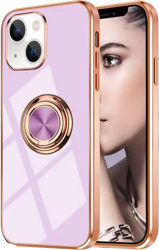 Vista 91 de Compatible con iPhone 11 Kickstand, anillo de rotación de 360 grados integrado con borde de oro rosa brillante que funciona con soporte magnético