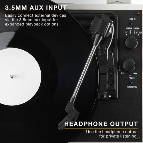 Vista 6 de Victrola Journey II (Modelo 2025) – Reproductor de Discos de Maleta Bluetooth – Altavoces Estéreo Integrados con Bajo Mejorado, Tocadiscos de 3