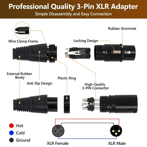 Vista 2 de Conector de cable XLR de 3 pines 10 pares macho y hembra Conector de cable Conector de cable de micrófono de audio
