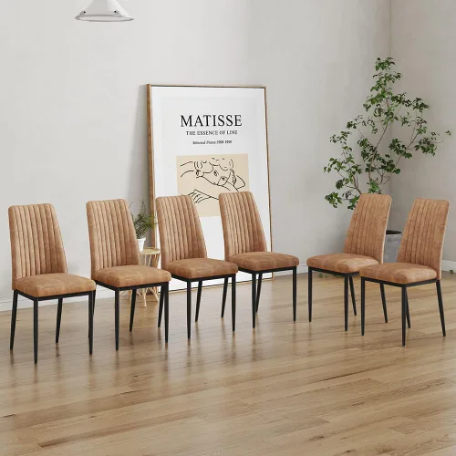 Vista 17 de Sillas de Metal Negro, Juego de 4 Sillas de Comedor Modernas con Cuero Sintético PU y Patas Cromadas de Alto Respaldo para Comedor, Cocina, Sala