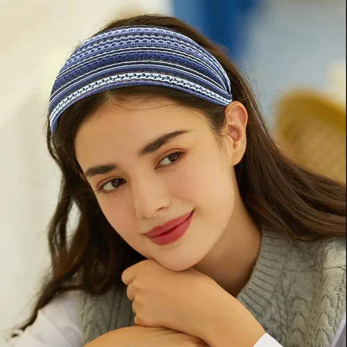 Vista 3 de Diademas bohemias anchas antideslizantes para mujeres, diademas modernas para el cabello, accesorios para el cabello para mujeres y niñas