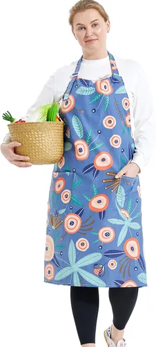 Vista 49 de Delantales de algodón y lino para hornear, talla grande, para mujer, con bolsillos, cocina