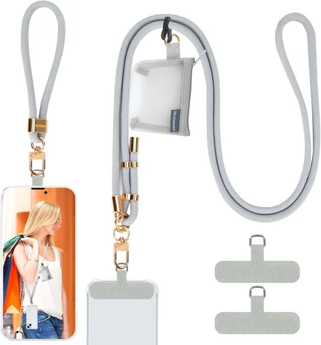 Vista 9 de HOTEMIA Cordón para teléfono y correas para la muñeca, cordón para celular ajustable cruzado con billetera desmontable, cordón para iPhone de 8mm