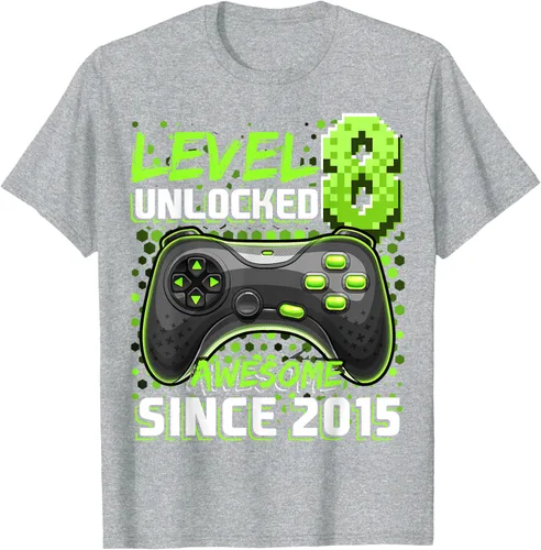 Vista 34 de Level 8 Unlocked Awesome 2015 Video Game 8th Birthday Boy T-Shirt, Negro