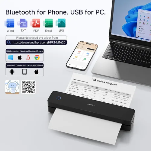 Vista 2 de HPRT MT610 Inkless Portable Thermal Printerr for Travel, Supports Thermal Paper & Labels, Multi-User Bluetooth, Compatible with iOS/Android/Laptop