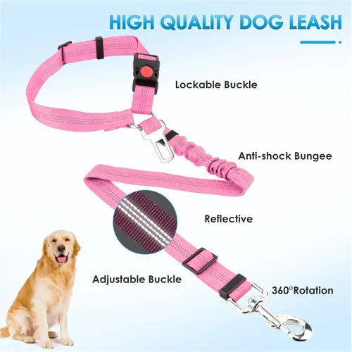 Vista 5 de Lukovee Correa de cinturón de seguridad para perros para automóviles, paquete de 2 cinturones de seguridad para mascotas con hebilla ajustable