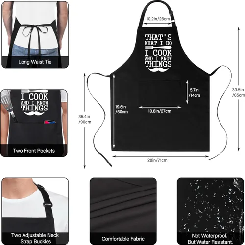 Vista 3 de Xornis Delantal divertido 100% de algodón para hombres y mujeres, delantales ajustables con 2 bolsillos, para parrilla, cocina, barbacoa, talla única