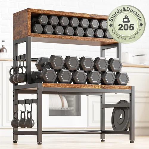 Vista 6 de EnHomee Soporte para microondas, 4 niveles con 9 ganchos para organizador de encimera de cocina, estante de microondas de 205 libras, estantes