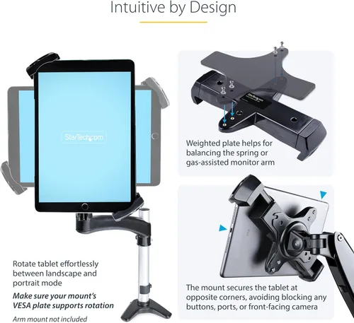 Vista 4 de StarTech VESA Mount Adapter hasta 4.4lb/2kg (Tablet-VESA-Adapter) For Tablets 7.9 to 12.5in, Universal Anti-Theft Tablet VESA Mount Clamp, Secure