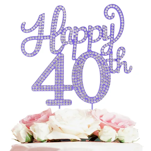 Vista 72 de LASKYER Decoración de feliz cumpleaños número 10, decoración de pastel de diamantes de imitación dorados de 10º cumpleaños – Letrero de metal