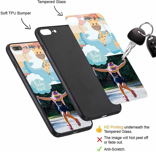 Vista 3 de Funda de teléfono personalizada para Apple iPhone 7 Plus 8 Plus, vidrio templado antiarañazos, a prueba de golpes, suave, funda de TPU suave, diseño