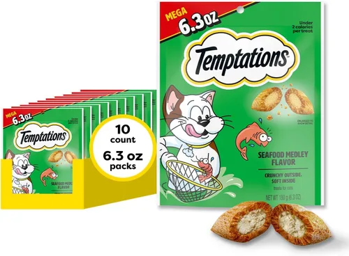 Vista 8 de Temptations Classic Crunchy and Soft Cat Treats, Seafood Medley Flavor, bolsa de 3 onzas (paquete de 12)