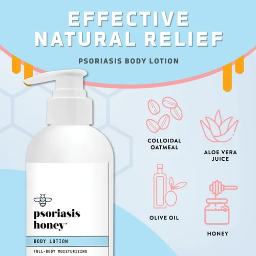 Vista 2 de PSORIASIS HONEY Loción corporal hidratante diaria, crema para eccema y dermatitis seborreica para picazón y descamación, tratamiento hidratante