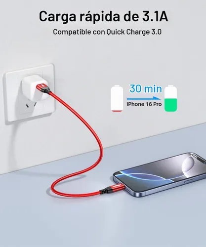 Vista 3 de Cable USB C de 10 Gbps para Android Auto 6 Pulgadas/0.5 Pies, Cable USB C 3.1 Gen2 de 3.1A de Transferencia de Datos, Carga Rápida Tipo C CarPlay