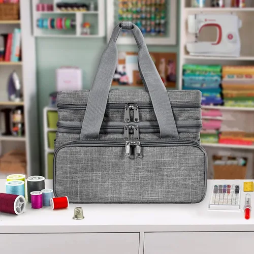 Vista 5 de Organizador de Accesorios de Costura SINGER (Solo Bolsa) – Bolsa de Almacenamiento de Costura Portátil de Doble Capa 2 Fundas Desmontables y 18