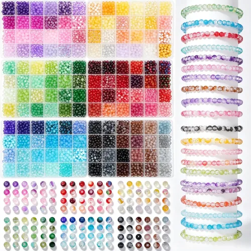 Vista 9 de 1200 PIEZAS 8mm Cuentas de Vidrio para Hacer Joyas, Kit de 24 Colores de Cuentas de Cristal para Pulseras, 2 Cajas de Cuentas Redondas Adecuadas