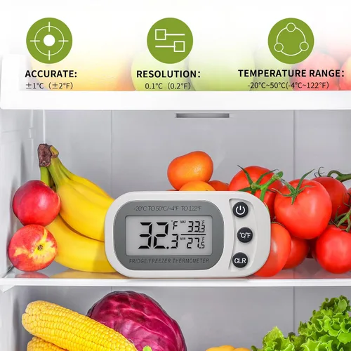 Vista 2 de Termómetro digital para refrigerador, paquete de 2 unidades, termómetro impermeable para refrigerador y congelador, termómetro con pantalla LCD