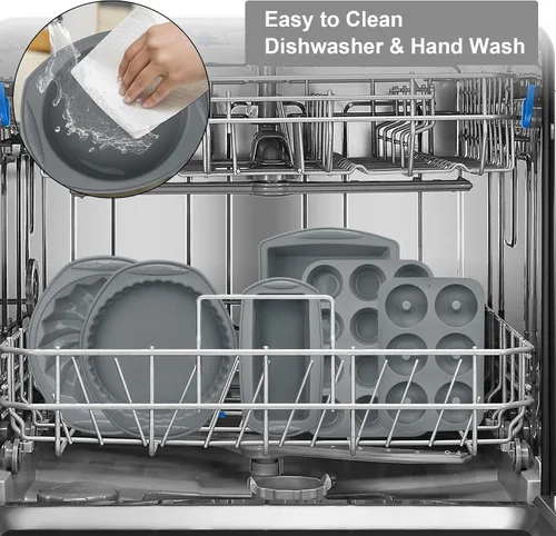 Vista 7 de Moldes de silicona antiadherente 9 en 1 para hornear pasteles Bundt, bandeja para galletas, moldes, bandeja resistente al calor, kit de herramientas
