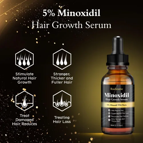 Vista 2 de Aceite de minoxidil para el crecimiento del cabello al 5% para hombres y mujeres, suero tópico extra fuerte para la pérdida del cabello, promueve