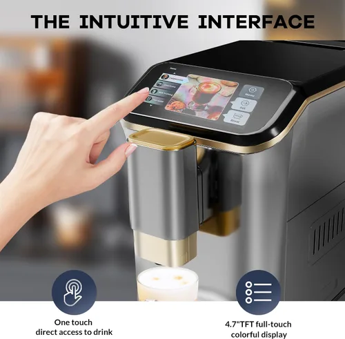 Vista 2 de Máquina de café espresso súper automática de 20 barras con espumador de leche, cafetera de café helado de grano a taza totalmente automática de café