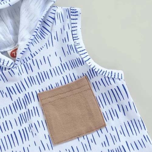 Vista 25 de Conjunto de ropa de verano para bebé niño y niño, diseño a cuadros, manga corta, sudadera con capucha y pantalones cortos casuales