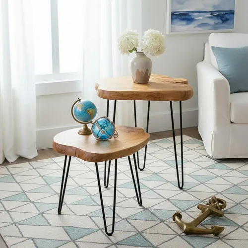 Vista 7 de Mesa auxiliar de madera Welland con borde natural, mesita de noche., cedar