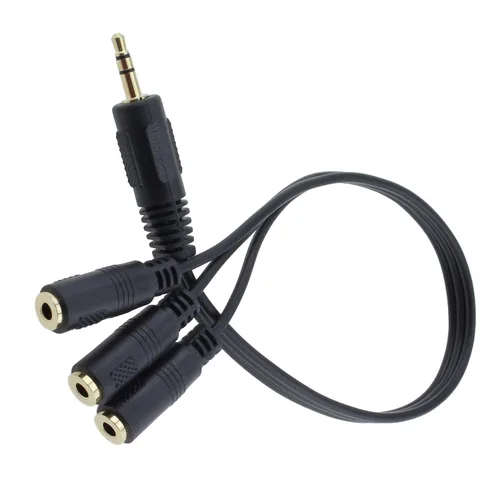 Vista 2 de 2 divisor de audio 1M/3F, chapado en oro de 1 pie TRRS macho de 0.138 in a conector estéreo hembra de 0.118 x 0.138 in 1 entrada 3 salidas divisor