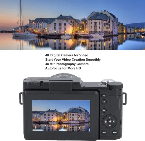 Vista 4 de Cámara digital 4K 48MP, cámara compacta para vlogging, detección de rostros, enfoque automático, antivibración, 800 mAh, 3 pulgadas, pantalla