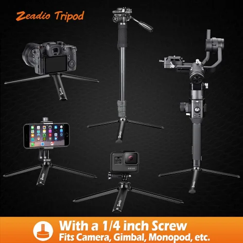 Vista 5 de Zeadio Trípode Mini de Metal, Trípode de Escritorio de Mesa con Tornillo de 1/4 Pulgada para Smooth 4, Crane Plus, Crane 2, Osmo Mobile, Ronin-S