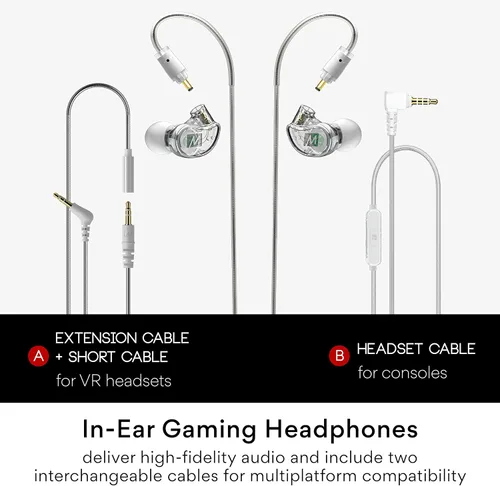 Vista 3 de MEE audio Auriculares intrauditivos M6 VR para juegos con cable corto para Oculus Quest 2 y otros auriculares VR + cable de micrófono para PS5
