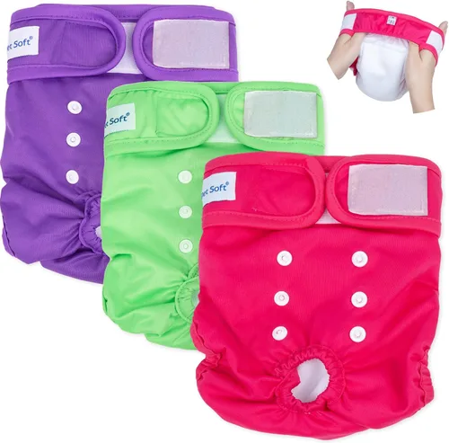 Vista 14 de Pet Soft Pañales Lavables para Hembras (Paquete de 3) Pañales para Perras, Pañales Cómodos Reutilizables para Perras en Período de Celo (Bloom, XS)