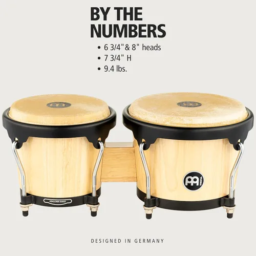 Vista 7 de Meinl Percussion HB100SNT-M bongós de madera natural de 6 3/4 y 8 pulgadas, Natural Bongos profesionales de madera duradera para adultos con llave