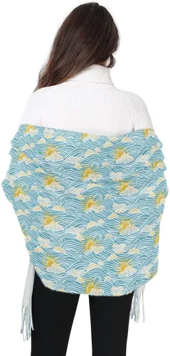 Vista 5 de bonita cachemira sentir invierno bufandas cálidas para navidad retro cielo sol olas chalinas para mujer de frio