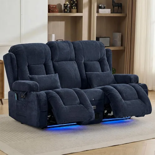 Vista 33 de TUNYI Wall Hugger - Sofá reclinable con consola, sofá biplaza reclinable eléctrico para autocaravana con masaje y Beige