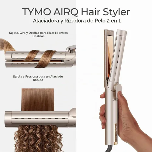 Vista 2 de TYMO Airflow - Plancha plana de titanio de doble tamaño y rizador 2 en 1